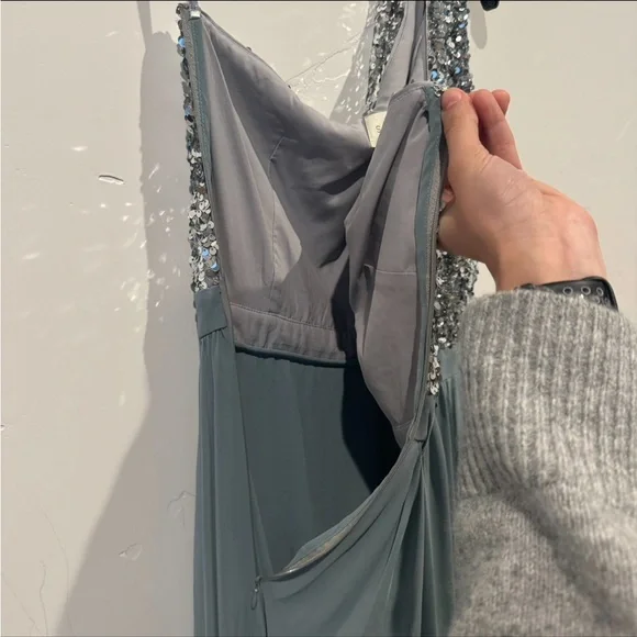 Sachin & Babi Jolie One Shoulder Sequin Gown Steel Blue - Picture 11 of 12